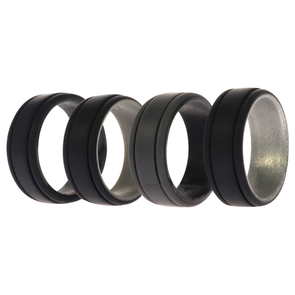 Silicone Wedding 2Layer Lines Ring Set - Silver-Camo ROQ for Men 4 x 11 mm Ring - Picture 2 of 2